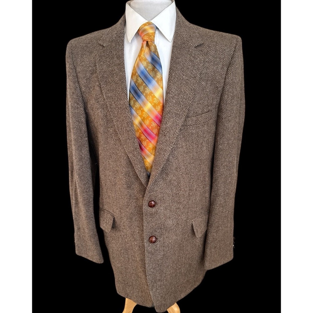 VTG American Craftsman Sport Coat Sz 44L Brown Herringbone Tweed Wool Blazer USA
